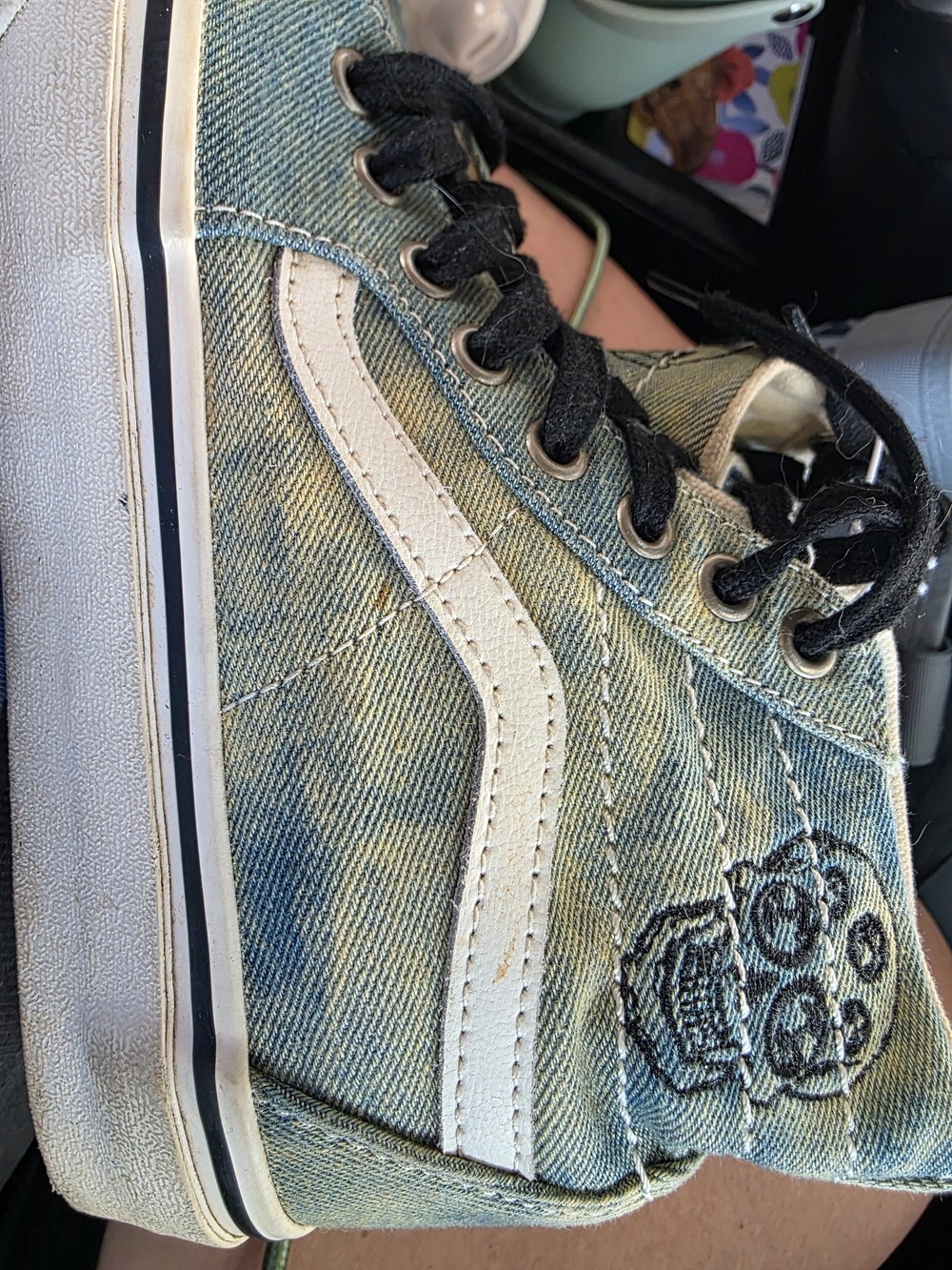 Vans Sk8-Hi Tapered Denim Embroidery Skull High Top Sneakers Men 5 / Women 6.5